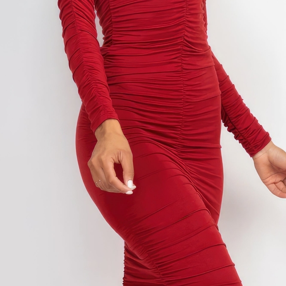Radiant Ruching Midi Dress - Ruby - Picture 9 of 16